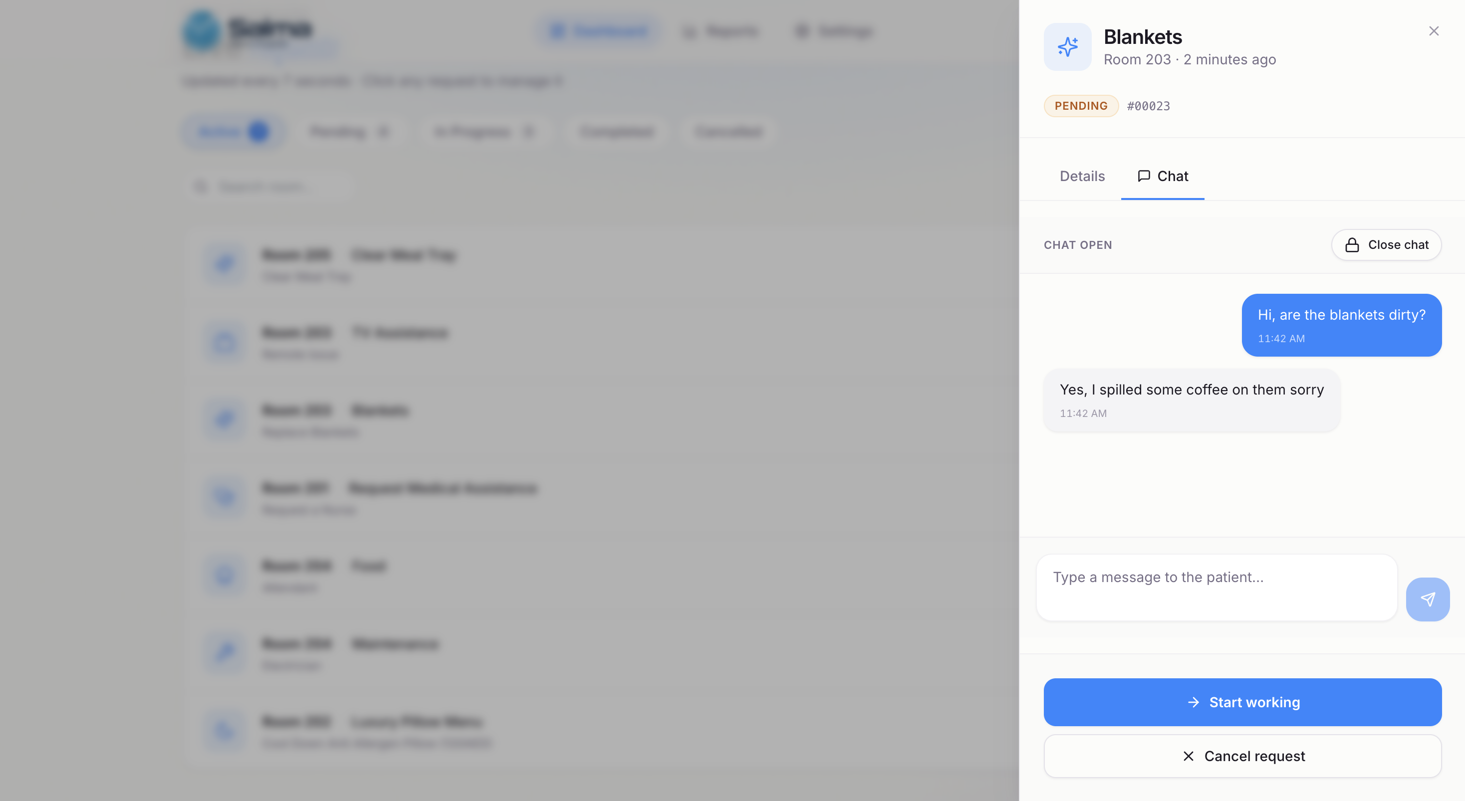 Digital Rooms — Two-way chat with patient inside the dashboard
