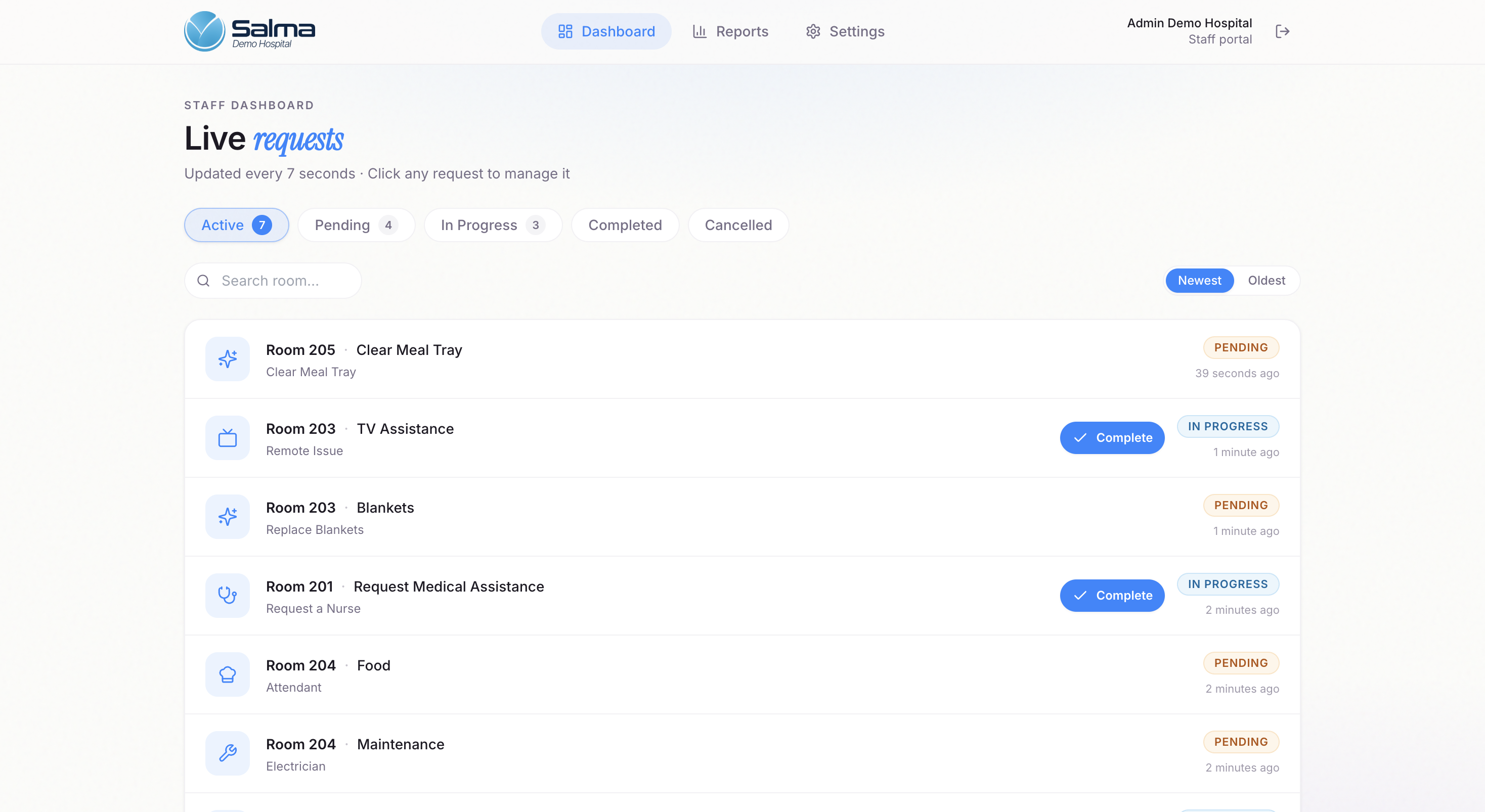 Digital Rooms — Live staff dashboard